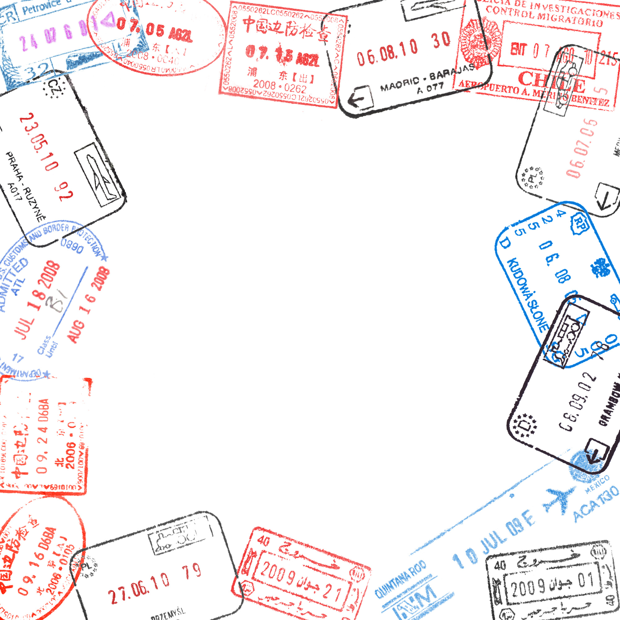 frame from passport visa stamps